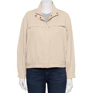 Nine West Womens Lightweight Utility Bomber Jacket - Ivory/Cream‎ Size Large